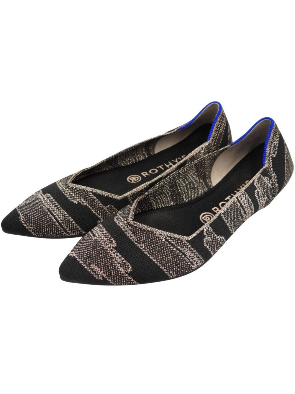 Rothy's Golden Shimmer Points Flats Black Gold Womens Size 9.5 Metallic Classic